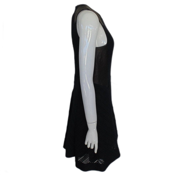 RAG & BONE Basha Dress, 8, Black Leather Trim, Navy Semi-sheer, Fit & Flare - Picture 7 of 14